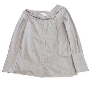 Victoria Beckham Pinstripe One Shoulder Long Sleeve Poplin Top Women’s Size 4